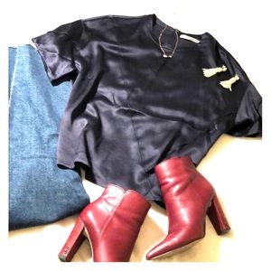 Navy blue silk T-shirt